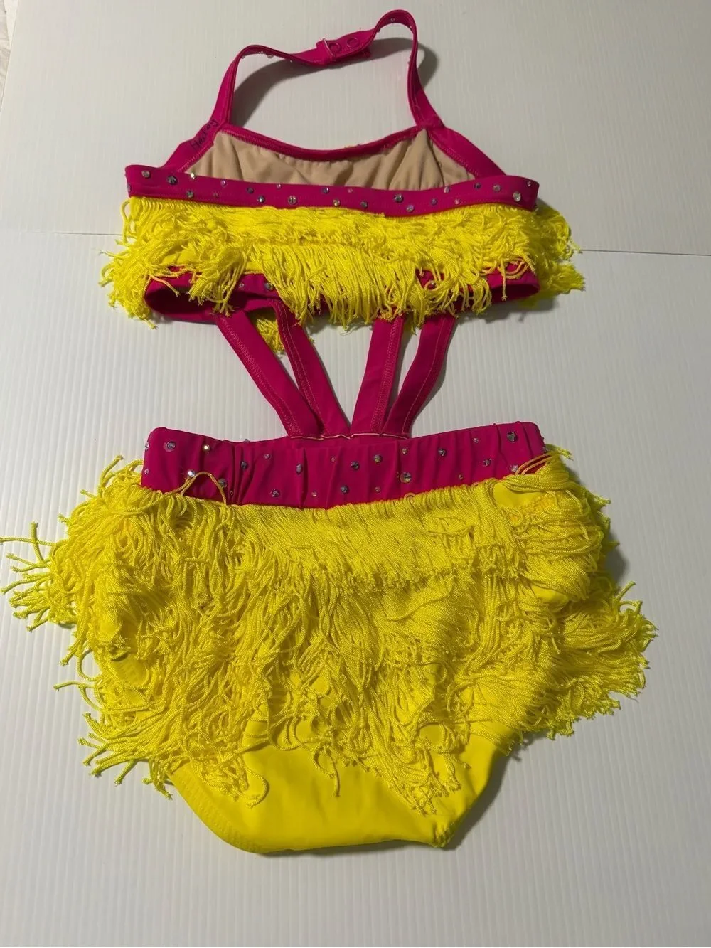 Weissman Elite Dance costume yellow fringe Work custom D11462 LC-large child